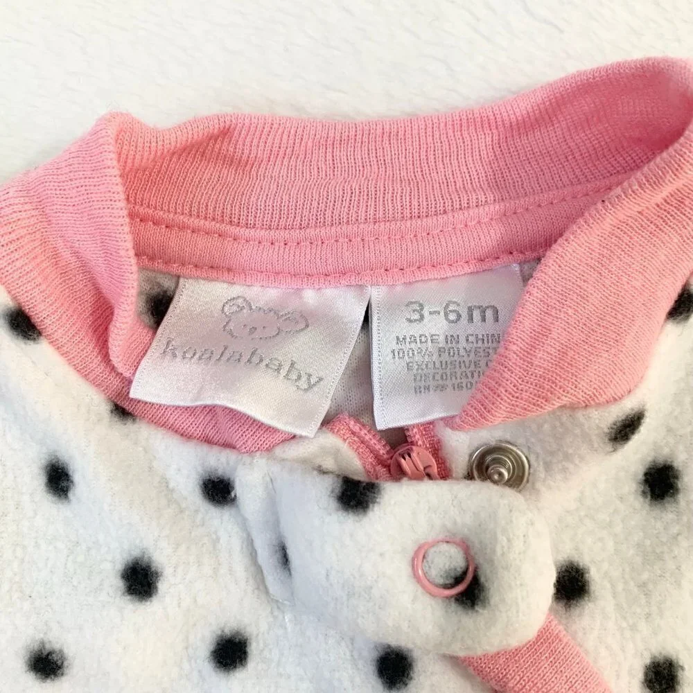 5/$25 Koala Baby Girls White Polka Dot Deer Fleece Footed‎ Sleeper Pajamas 3-6M
